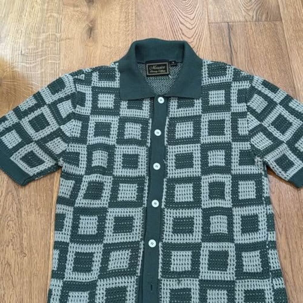 Vintage Style Massive Luxury Edition Crochet Knit Shirt Checkerboard Medium